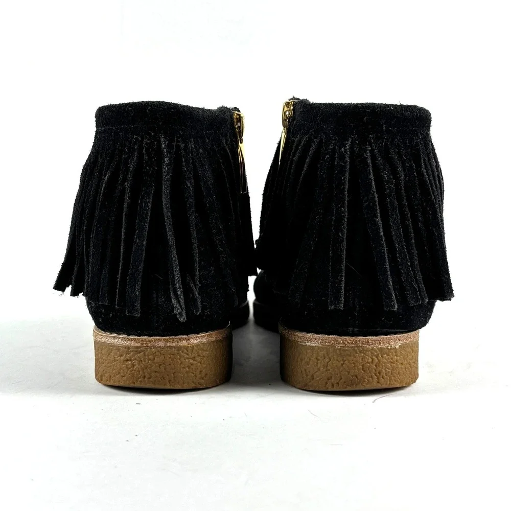 Kate‎ Spade Cute Betsie Black Fringe Suede Bootie Ankle Boot Gold Zipper 6